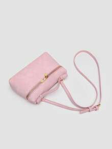 1pc Solid Color PU Square Crossbody Bag, Suitable For Women's Daily Fashion Matching And Outings - Pink - View 8
