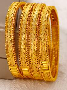 1pc Stacked 24K Gold Plated Heart & Four Leaf Clover Openable Bracelet, Popular Dubai & Europe Style, For Summer Wedding Season