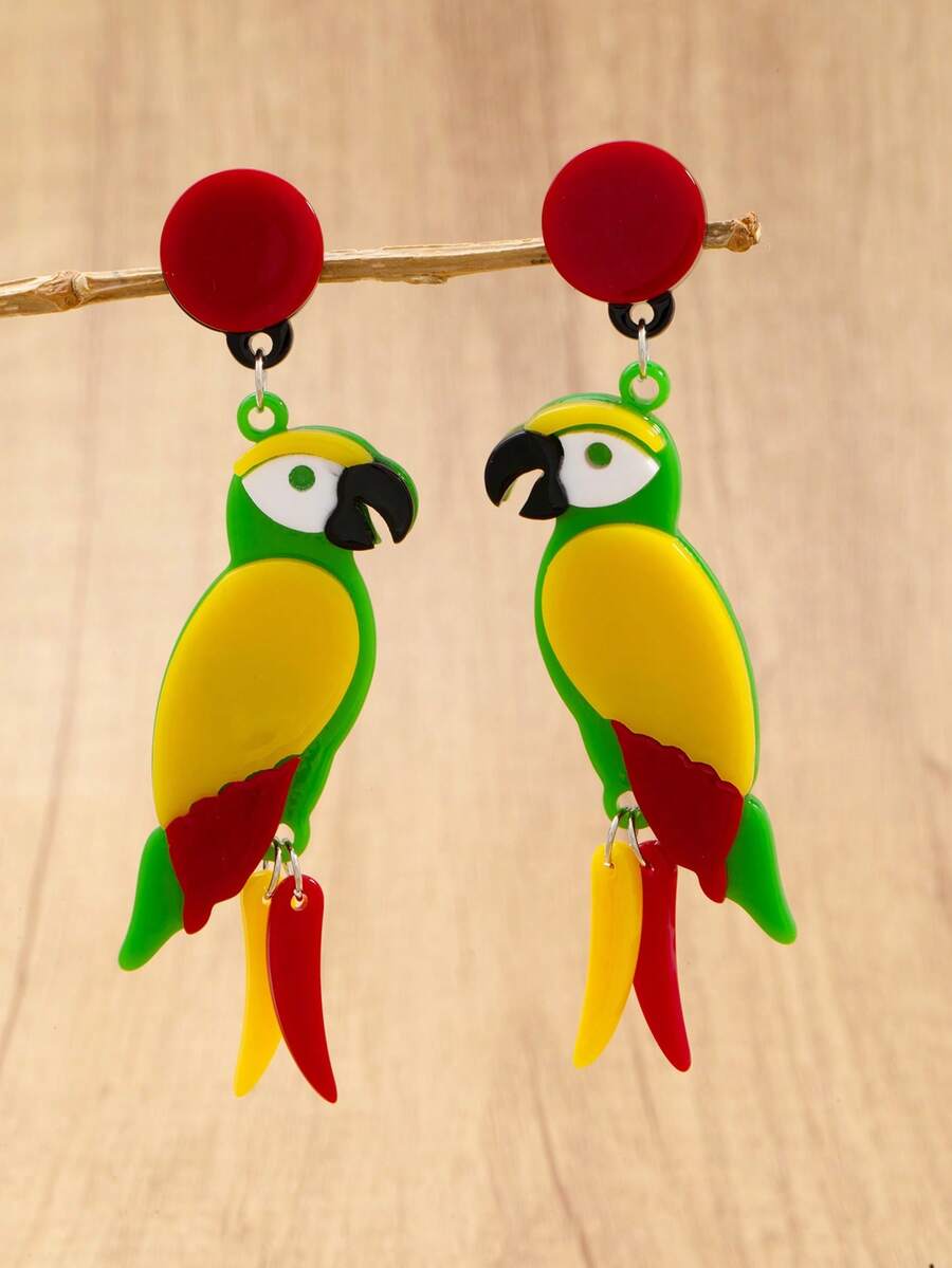 1 Đôi bông tai thiết kế hình con vẹt cổ điển, phong cách thời trang Âu Mỹ, thích hợp đeo hàng ngày - Nhiều màu - Xem 1