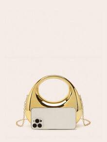 Mini Acrylic Metallic Mirror Clutch Purse, Small Elegant Evening Tote With Chain, Women's Party Bridal Handbag Crossbody Bag For Wedding, Prom, New Year & Special Occasions - 金色 - 查看 5