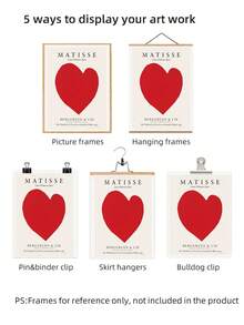 1 pezzo Stampa artistica a cuore rosso in stile Matisse, senza cornice, cartellone fantasioso e onirico, regalo per amicizia, stampa minimalista, cartellone, decorazione da camera da letto, stampa da parete per stanza, essenziale per dormitorio universitario, decorazione d'angolo, decorazione per feste in casa
