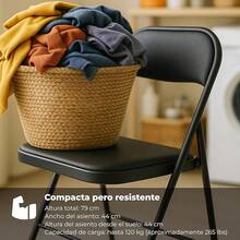 +gardenlife Set de 6 Silla Plegable, Estructura de Acero Reforzado, Asiento y Respaldo Acolchados |   Exterior e Interior |   Soporta 120Kg |   Antideslizante, Ideal para Eventos Fiestas |   Negro - Negro - Ver 2