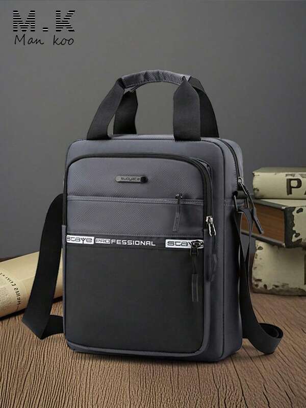 Men's Multi-Pocket Shoulder Messenger Bag, Square Bag, Handbag, Multi-Function Nylon Casual Shoulder Bag, Letter Print, Large Capacity Multi-Compartment Briefcase For Business Travel