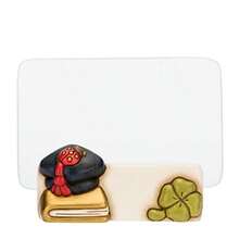 New brothread THUN Portafoto Borboniera di Laurea in Ceramica Decorata a Mano con Tocco e Quadrifoglio Linea Bomboniere Vetro 14x9 cm e Supporto 11x5.5 cm - Multicolor - Ver 1