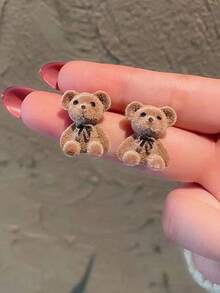 2pcs/Set New Adorable Bear Earrings  Needle Flocked Bear Stud Earrings - Nhiều màu - Xem 3