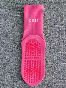 1 Paar rutschfeste, atmungsaktive Sport-Yoga-Socken mit Silikonbeschichtung, einfarbig mit Buchstaben-Motiv, knöchellang, geeignet für Zuhause, Fitnessstudio, Outdoor-Sport, Yoga, Tanz, Pilates, stoßabsorbierend