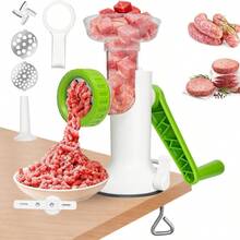 - Picadora manual de carne, picadora de carne resistente, picadora de salchichas, molinillo de mano 3 en 1 con cuchillas de acero inoxidable para carne, salchichas, galletas, verde - Verde - Ver 2
