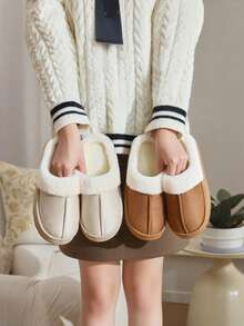 Soft Plush Lining Slippers, Cozy Winter Home Shoes, Soft Flat-Bottomed Slippers, Warm Bedroom Slippers, Couple's Home Shoes, Couple's Slippers, Neutral-Toned Casual Slippers - Brown - View 5