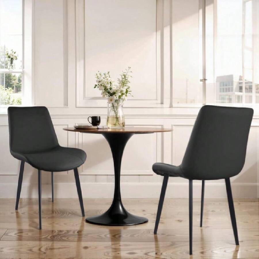 Dining Chairs, Modern PU Leather Dining Room Chair With Sturdy Metal Legs, Upholstered Seat Dinner Chairs Accent Side Chairs For Indoor Kitchen Living Room (Black, Set Of 2),23063943 - 黑色 - 查看 1