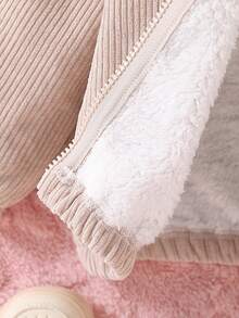 Áo khoác trùm đầu lót lông giữ nhiệt vải nhung kẻ 3D dễ thương cho bé gái, mùa thu/đông - Màu be - Xem 4