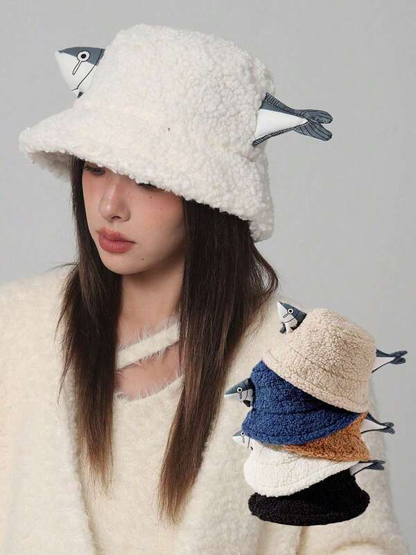 1pc New Salted Fish-Shaped Fisherman Hats, New Cartoon Cute Hats For Men And Women In Autumn And Winter, Warm, Fashionable And Funny Basin Hats, Suitable For Outdoor Gatherings