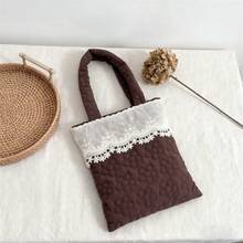 Women's Lace Patchwork Handbag Fashionable Versatile Mini Floral Purses For Daily Life, Work, Travel - Light Brown - View 3