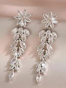 1pair Elegant Leaf Flower CZ Women Long Wedding Earrings With AAA Cubic Zirconia Dangle Earrings Jewelry - 白色 - 查看 9