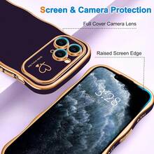 For IPhone 11 Pro Max Case Wave Wavy Phone Cases With Love Heart, Luxury Plating Edge Cute Curly Shape Cover For Women Girls, Thin Slim Soft TPU Rubber Shockproof Protective Cover, Dark Purple{"Color_name":"DarkPurple","Size_name":"ForiPhone11ProMax-6.5inch"} - 多色19 - 查看 4