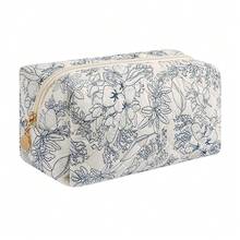 Makeup Bag Travel Cosmetic Bag For Women Girls, Zipper Make Up Pouch, Floral Flowers Toiletry Organizer Makeup, Portable Storage Bag, Cosmetic Travel Cloth Bag (Navy Blue Flower){"Color_name":"A3NavyBlueFlower"} - A3海軍藍花 - 查看 2