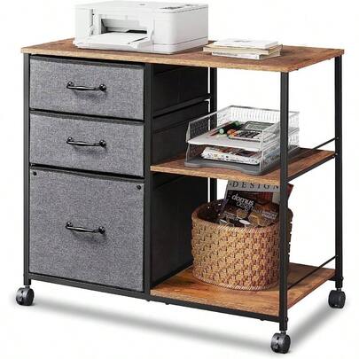 3 Drawer Mobile File Cabinet, Fabric Drawer Printer Stand With Open Storage Shelf Fits A4 Or Letter Size Home Office,