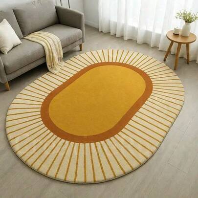 1 件美式黄色条纹装饰地毯、椭圆形仿羊毛地毯、柔软舒适的床边地毯、客厅阳台地毯、区域地毯、家居装饰、多种尺寸可选、卧室装饰、小地毯、地毯、客厅地毯、客厅小地毯、卧室地毯、客厅家居装饰、户外地毯、可洗地毯、毛绒地毯、毛茸茸的地毯、秋冬地毯、厚实/蓬松