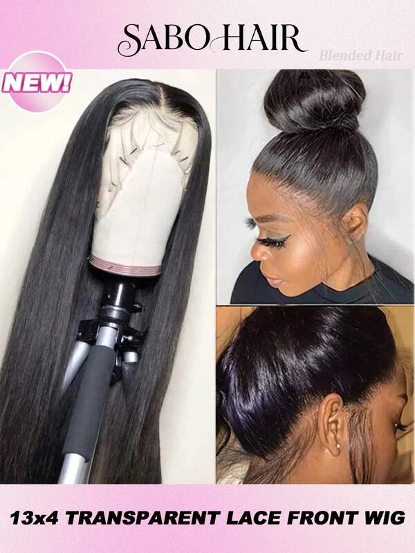 13X4 Gerade 13X6 Lace Front Perücke Menschliches Mischgewebe Haar Gerade Schwarze Farbe Perücke 200% Dichte Brasilianisches Jungfernhaar Gemischt für Frauen Anfänger Gerade Klebefrei Perücken Vorausgerupft Natürliche Haaransatz Natürliches Aussehen Täglicher Gebrauch Perücke