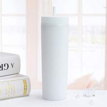 500毫升/17盎司双层哑光橡胶可重复使用直吸管杯，男女通用办公水瓶，高品质玻璃杯，咖啡杯。适用于办公室、餐厅、户外、学校以及生日、母亲节、节日礼物 - 彩色 - 查看 3