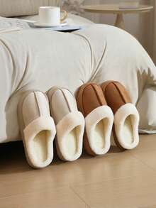 Soft Plush Lining Slippers, Cozy Winter Home Shoes, Soft Flat-Bottomed Slippers, Warm Bedroom Slippers, Couple's Home Shoes, Couple's Slippers, Neutral-Toned Casual Slippers - Brown - View 11