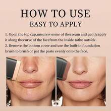 Foundation Concealer Stick, Dual-Ended With Built-In Brush, Moisturizing & Lightweight