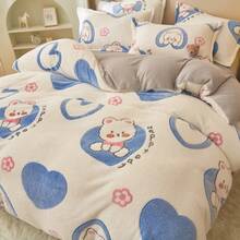 1 件卡通波浪灰色印花牛奶毛绒仿毛皮羽绒被套，二合一被套（无内填充），秋冬保暖毯，适用于客厅、沙发、卧室、宿舍 - 淺藍色 - 查看 5