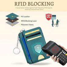 Teal Blue Credit Card Holder Small Wallet Women, Minimalist Slim RFID Blocking Wallet Woman Keychain With Zipper Coin Pocket, Front Pocket Thin Travel Card Case With ID Window Ladies Gifts{"Color_name":"SolidBlue"} - 多色19 - 查看 5