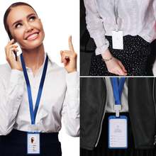 6 Piezas Porta Gafete Aluminio Vertical de Porta credencial con cordón para Tarjeta de Identificación para Oficina Negocios Útiles Escolares Trabajo (Azul) - Pago - Ver 5