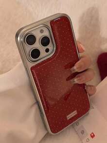 TMGH 1pc GUCADI Electroplated Minimal Polka Dot Soft Silicone Phone Case With Metal Edges, Compatible With IPhone 16/15/14/13 Series The Material Is Soft - 玫紅色 - 查看 10