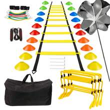 BJNCDIO Set de entrenamiento deportivo de 18 piezas para velocidad y agilidad. 12 conos de fútbol rojos y naranjas / 1 escalera de agilidad de 236 pulgadas / 4 soportes / 1 bolsa de almacenamiento para accesorios deportivos - Amarillo-43 piezas - Ver 9