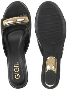Women's Sandal Clog Mule High Heel Cup Metallic Embellishment Strap Gold Elegant Fashion GiGiL - màu đen - Xem 6