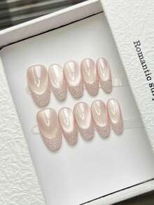 10 قطعة أظافر مربعة مصنوعة يدويًا للضغط عليها، قصيرة وبسيطة باللون الوردي الفاتح والأحمر والمطلية بالثلج والمزخرفة بالترتر والفرنسية موحد اللون ذات التغطية الكاملة، أظافر فاخرة أنيقة مصنوعة يدويًا مناسبة للصيف والاستخدام اليومي والحفلات والشاطئ والرحلات الاستوائية، هدية مناسبة للنساء والفتيات كمستلزمات أظافر