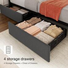 Marco de cama con 4 cajones de almacenamiento, Plataforma de cama tapizada de tamaño completo de terciopelo con cabecera ajustable de ropa, Soporte de láminas de madera, No se necesita muelle de caja, Gris - Gris - Ver 5