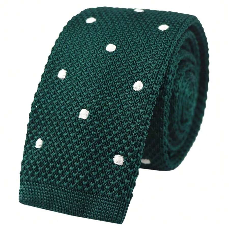 Corbata delgada de punto de unicolor para hombres, acabado cuadrado {"Talla_nombre":"Talla única","Color_nombre":"Lunares verde oscuro" - Multicolor9 - Ver 1