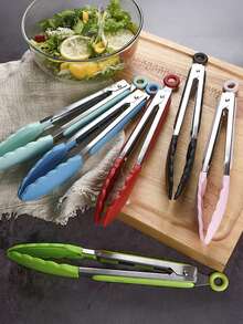 1 pieza Pinza de acero inoxidable portátil para alimentos, pinzas multiusos de autoservicio, pinzas de cocina domésticas de mano - Multicolor - Ver 6