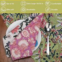 10 Pc Cotton Cloth Napkins - Hand Block Print, - Friendly, Dinner Napkins, Floral, Hand Made Size 16x16 Inch Printed Home Decor Multicolored - 多色1 - 查看 3