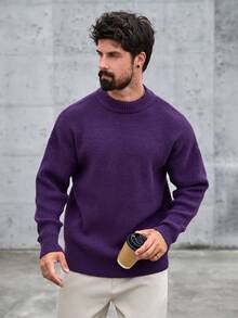 男士美式复古半高领长袖卫衣/适合秋冬/日常休闲 - 紫色 - 查看 4