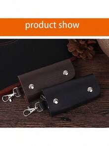 Bolsa de almacenamiento de llaves unisex, bolsa de llavero de cuero premium para hombres y mujeres, cartera de llavero con 6 ganchos y cierre con cremallera para hombres, billetera, monedero, cartera de bolsillo mini