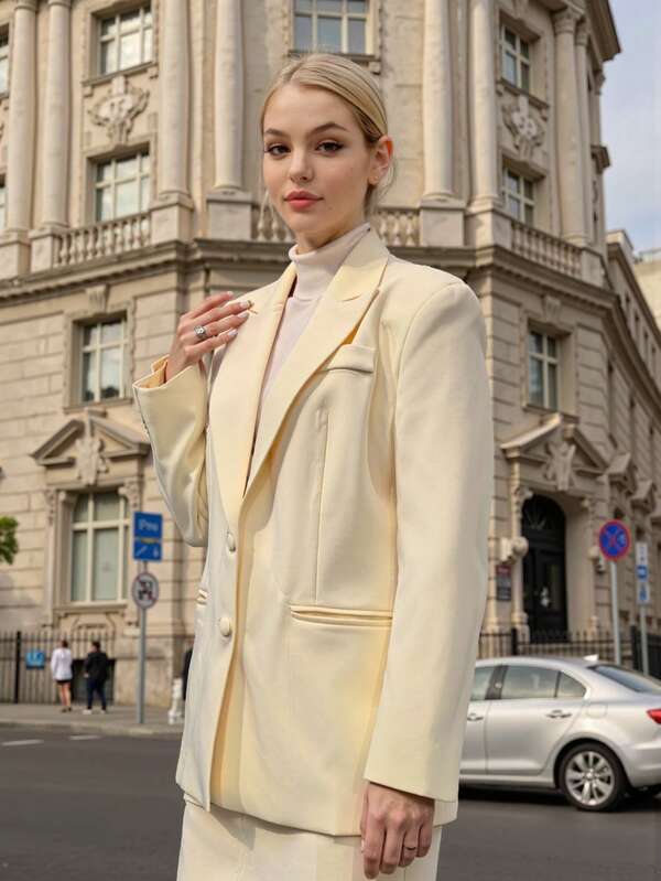 Blazer feminino elegante de cor sólida e manga comprida, jaqueta casual