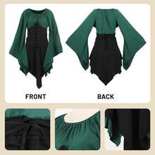 Complete 6-Piece Enchanted Forest Elf Costume For Women, Medieval Renaissance Fairy Dress Set With Accessories For Halloween & Cosplay - 綠色,黑色 - 查看 2