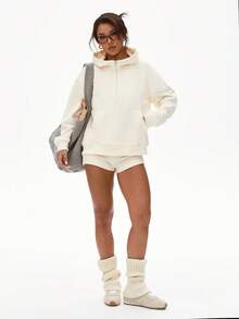 WAKYME Oversized Half Zip Hoodie With Pocket, Loose Fit Hooded Sweatshirt For Women, Casual Fall Winter Pullover