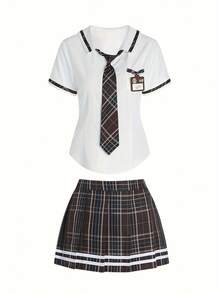 Sexy Lingerie Sexy Student Outfit JK Ultra Short Plaid Skirt Female Passionate Internet Celebrity Uniform Set - 白色 - 查看 6