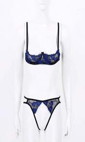 TSSOE Women'S Sexy Embroidery Lace Lingerie Set Push Up Shelf Bra Low Rise G-String Panties Underwear - ColorB - 查看 2