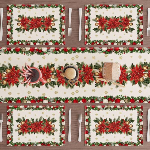 4pcs/6pcs Set, Christmas Red Leaf, Bell, Snowman, Snowflake Winter Christmas Placemats, Suitable For Party, Home, Kitchen, Dining Table Decor, 12x18 Inches