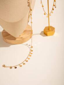 Set handgefertigtes minimalistisches Halsketten- und Armbandset aus Gold-Kupfer-Legierung mit Strasssteinen, geeignet für Alltag, Freizeit, Party, Geschenk (handgefertigte Kettenlänge individuell anpassbar) - 28955-G - Übersicht 5