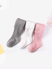 3pairs Toddler Girls Solid Tights - Multicolor - View 8