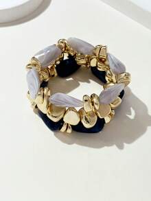 LADYCOCO 3件套复古厚实亚克力珠多层手链，可变换造型的金色碎屑手链，适合女性、情侣、派对、日常佩戴 - 多色23 - 查看 5