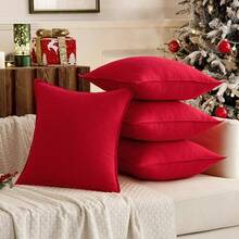 Neutral Linen Pillow Covers Pack Of 4 Decorative Natural Solid Throw Pillow Covers Soft Accent Boho Farmhouse Couch Pillowcases Modern Home Decors Living Room Bed Sofa 18x18 Inch - 20 英吋 x 20 英吋(4 件裝)+ 紅色 - 查看 5