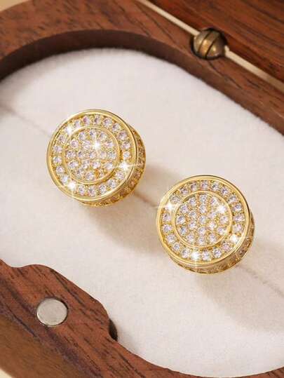 1 par de nuevos pendientes redondos con circonita cúbica, elegante estilo europeo y americano, versátil para uso diario, regalo para amigos, Navidad