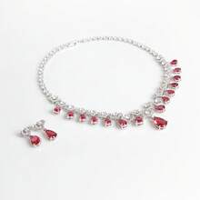 3pcs/Set Silver, Pink, Cubic Zirconia Inlaid Flower & Teardrop Shaped High Quality/Luxury Earrings, Necklace, Jewelry Set, Suitable For Women/Brides, Festivals/Parties, Weddings/Banquets, Women's Fashion Jewelry, Jewelry Set, Gift